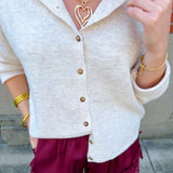 Collared Button Down Cardigan Sweater In H Beige - Infinity Raine
