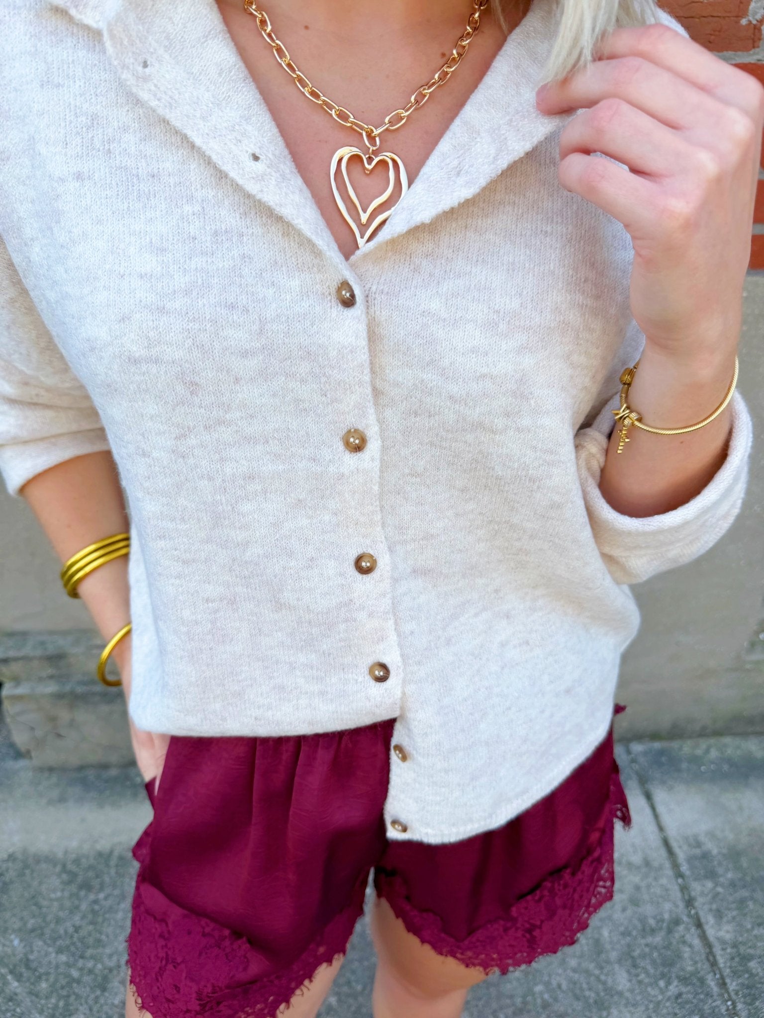 Collared Button Down Cardigan Sweater In H Beige - Infinity Raine