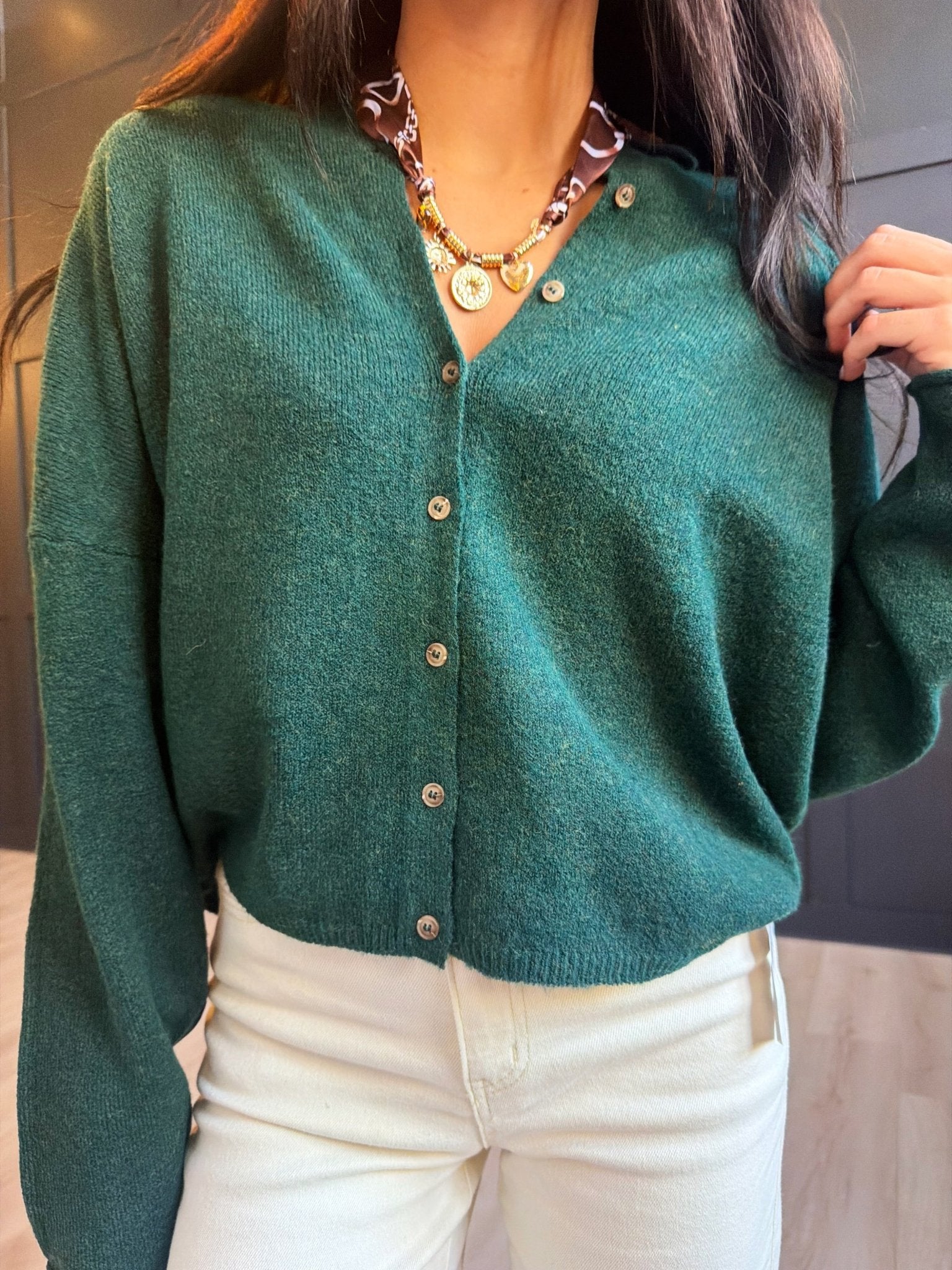 Collared Button Down Cardigan Sweater in Hunter Green - Infinity Raine
