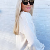 Collared Half Snap Button Long Sleeve Knit Top In Cream - Infinity Raine