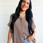 Collared Short Roll-Up Sleeve Button-Down Shirt In Brown - Infinity Raine