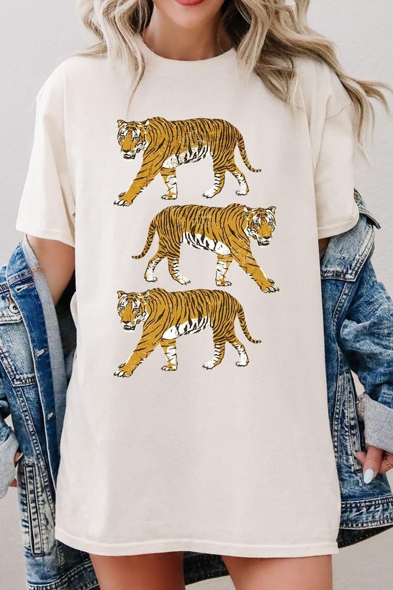 Retro Tigers Graphic Tee In Sand - Infinity Raine