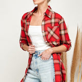 Fireside Plaid Button Down Flannel Shirt-Red - Infinity Raine