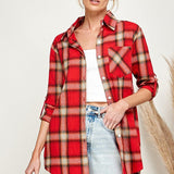 Fireside Plaid Button Down Flannel Shirt-Red - Infinity Raine