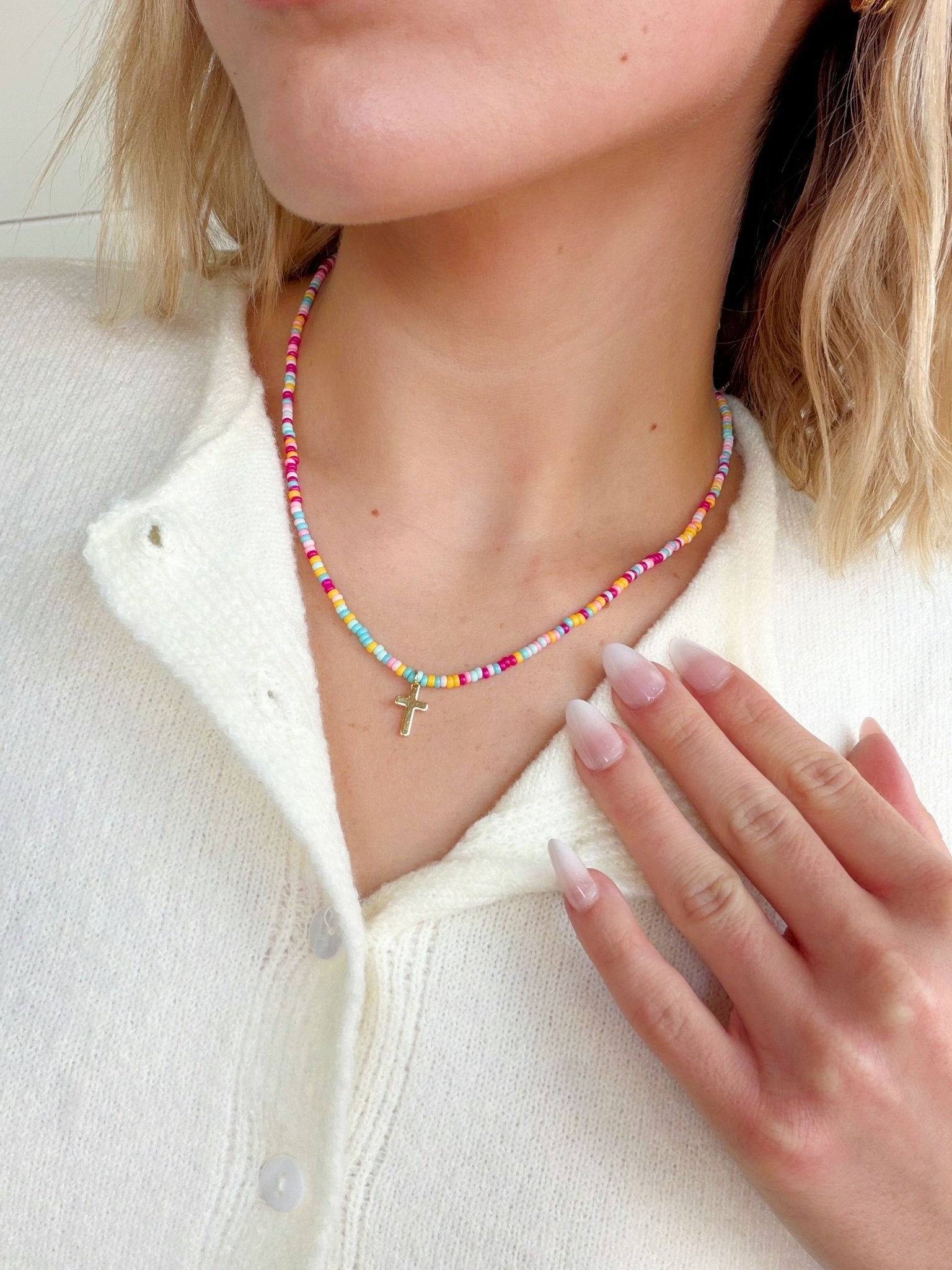 Colorful Beaded Cross Necklace - Infinity Raine