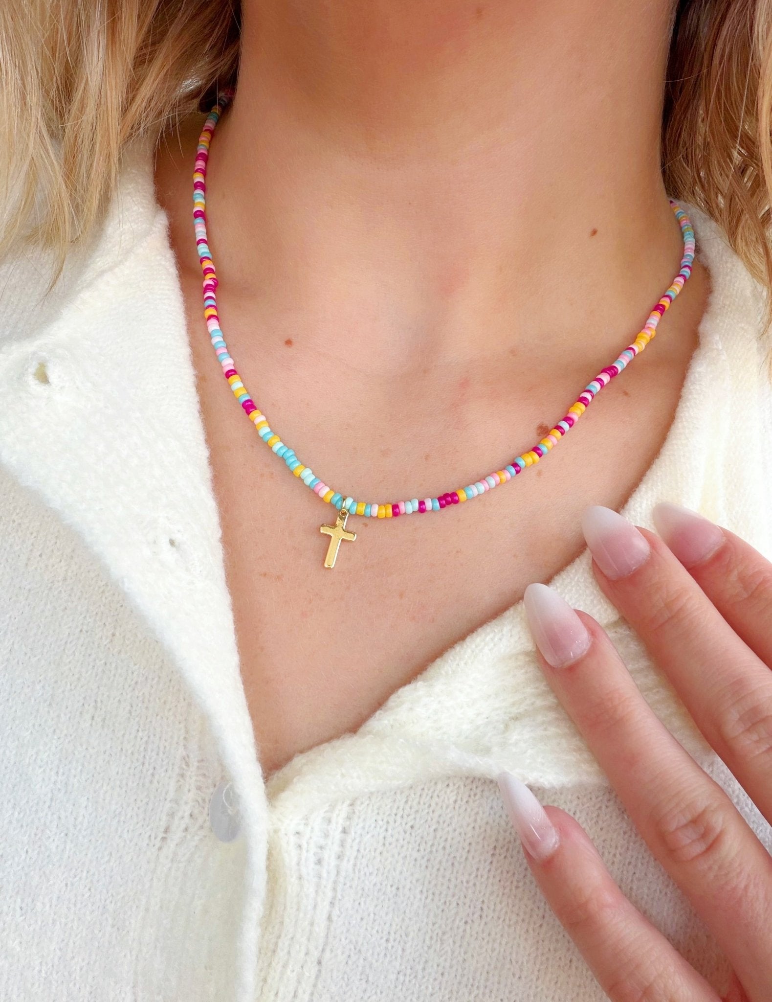 Colorful Beaded Cross Necklace - Infinity Raine