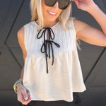 Contrast Front Tie Pintuck Detail Tank In Khaki - Infinity Raine