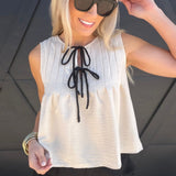 Contrast Front Tie Pintuck Detail Tank In Khaki - Infinity Raine