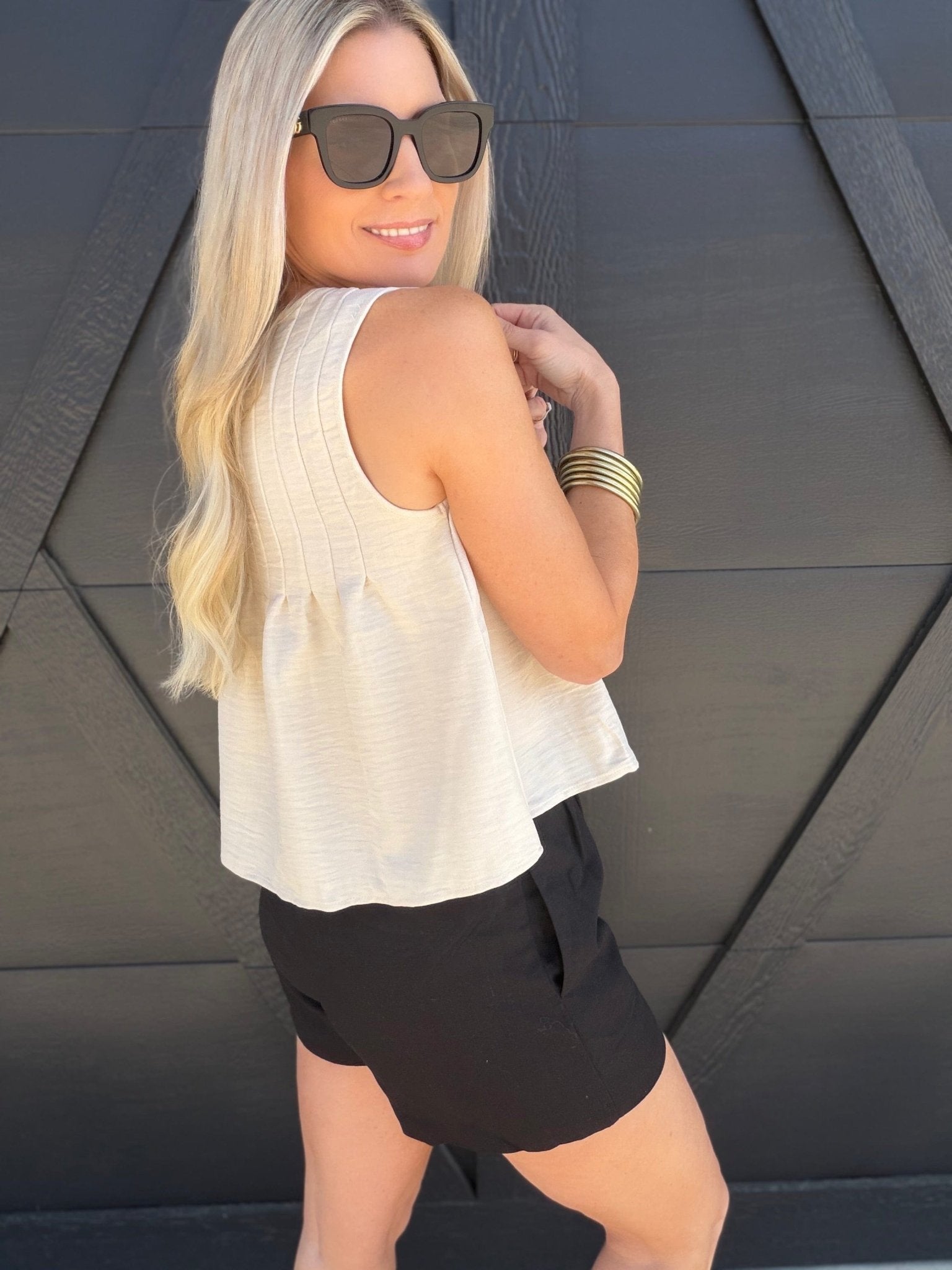 Contrast Front Tie Pintuck Detail Tank In Khaki - Infinity Raine