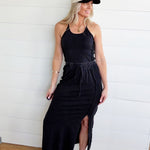 Contrast Side Panel Sleeveless Top In Ash Black - Infinity Raine
