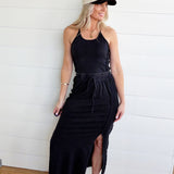 Contrast Side Panel Sleeveless Top In Ash Black - Infinity Raine