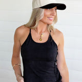 Contrast Side Panel Sleeveless Top In Ash Black - Infinity Raine