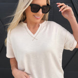 Contrast Stitch Drop Shoulder Cuff Sleeve Knit Top In Ivory - Infinity Raine