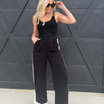 Contrast Trim Linen Pants In Black - Infinity Raine