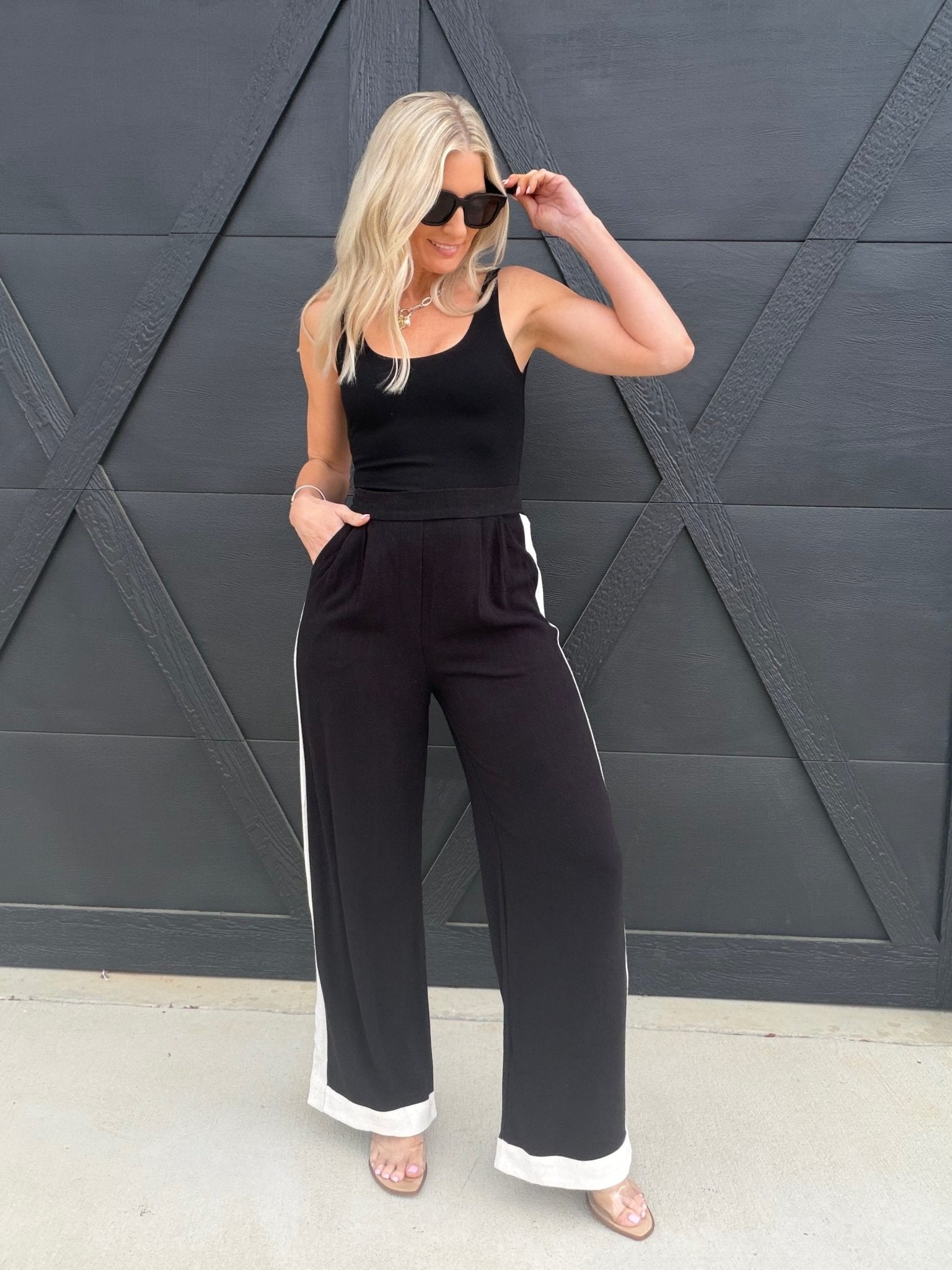 Contrast Trim Linen Pants In Black - Infinity Raine