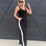 Contrast Trim Linen Pants In Black - Infinity Raine