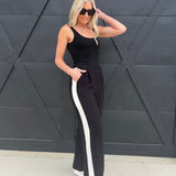 Contrast Trim Linen Pants In Black - Infinity Raine