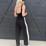 Contrast Trim Linen Pants In Black - Infinity Raine