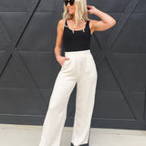Contrast Trim Linen Pants In Natural - Infinity Raine
