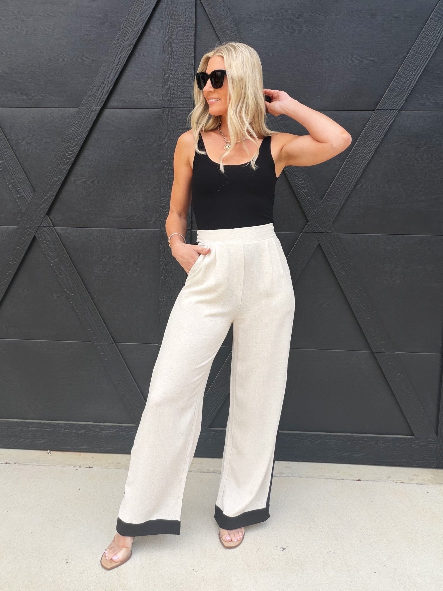 Contrast Trim Linen Pants In Natural - Infinity Raine