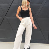 Contrast Trim Linen Pants In Natural - Infinity Raine