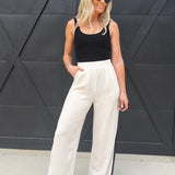 Contrast Trim Linen Pants In Natural - Infinity Raine