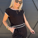 Contrast Trim Linen Shorts In Black - Infinity Raine