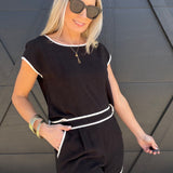 Contrast Trim Linen Shorts In Black - Infinity Raine