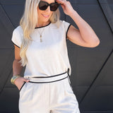 Contrast Trim Linen Shorts In Tan - Infinity Raine