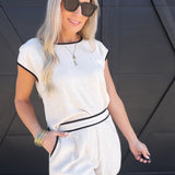 Contrast Trim Linen Shorts In Tan - Infinity Raine