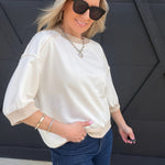 Contrast Trim Raglan Short Sleeve Knit Top In Cream - Infinity Raine