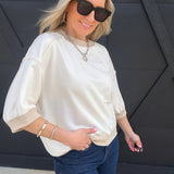 Contrast Trim Raglan Short Sleeve Knit Top In Cream - Infinity Raine