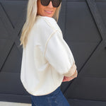 Contrast Trim Raglan Short Sleeve Knit Top In Cream - Infinity Raine