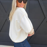 Contrast Trim Raglan Short Sleeve Knit Top In Cream - Infinity Raine