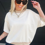 Contrast Trim Raglan Short Sleeve Knit Top In Cream - Infinity Raine