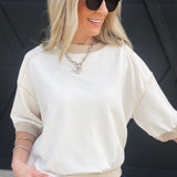 Contrast Trim Raglan Short Sleeve Knit Top In Cream - Infinity Raine