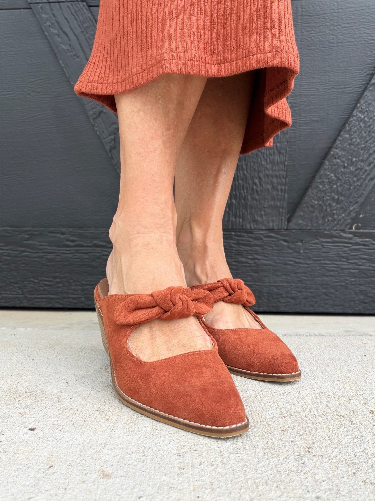 Corkys' Oh Bow She Didn't In Rust Faux Suede - Infinity Raine