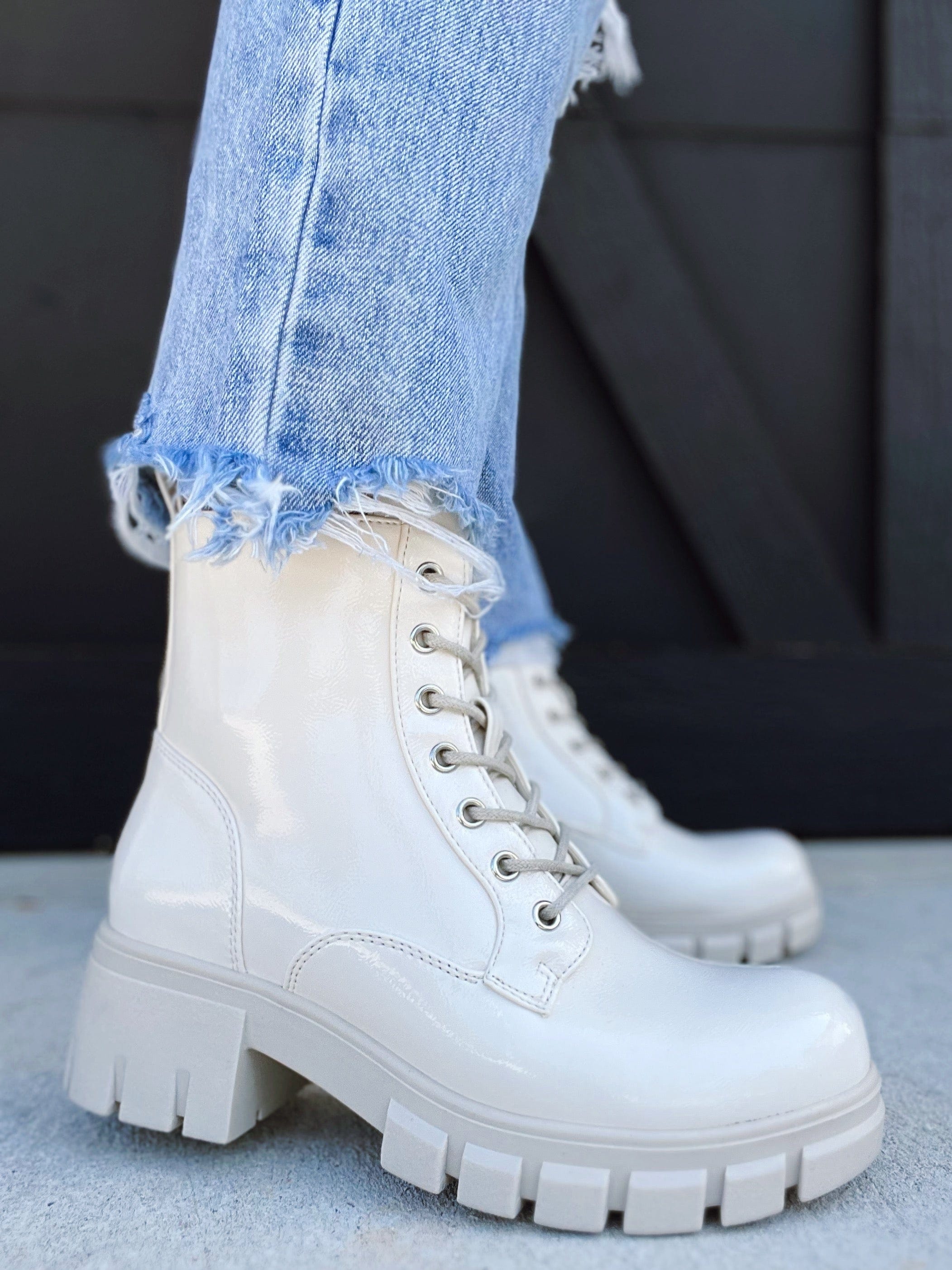 Corkys Cray Patent Boots-Ivory - Infinity Raine