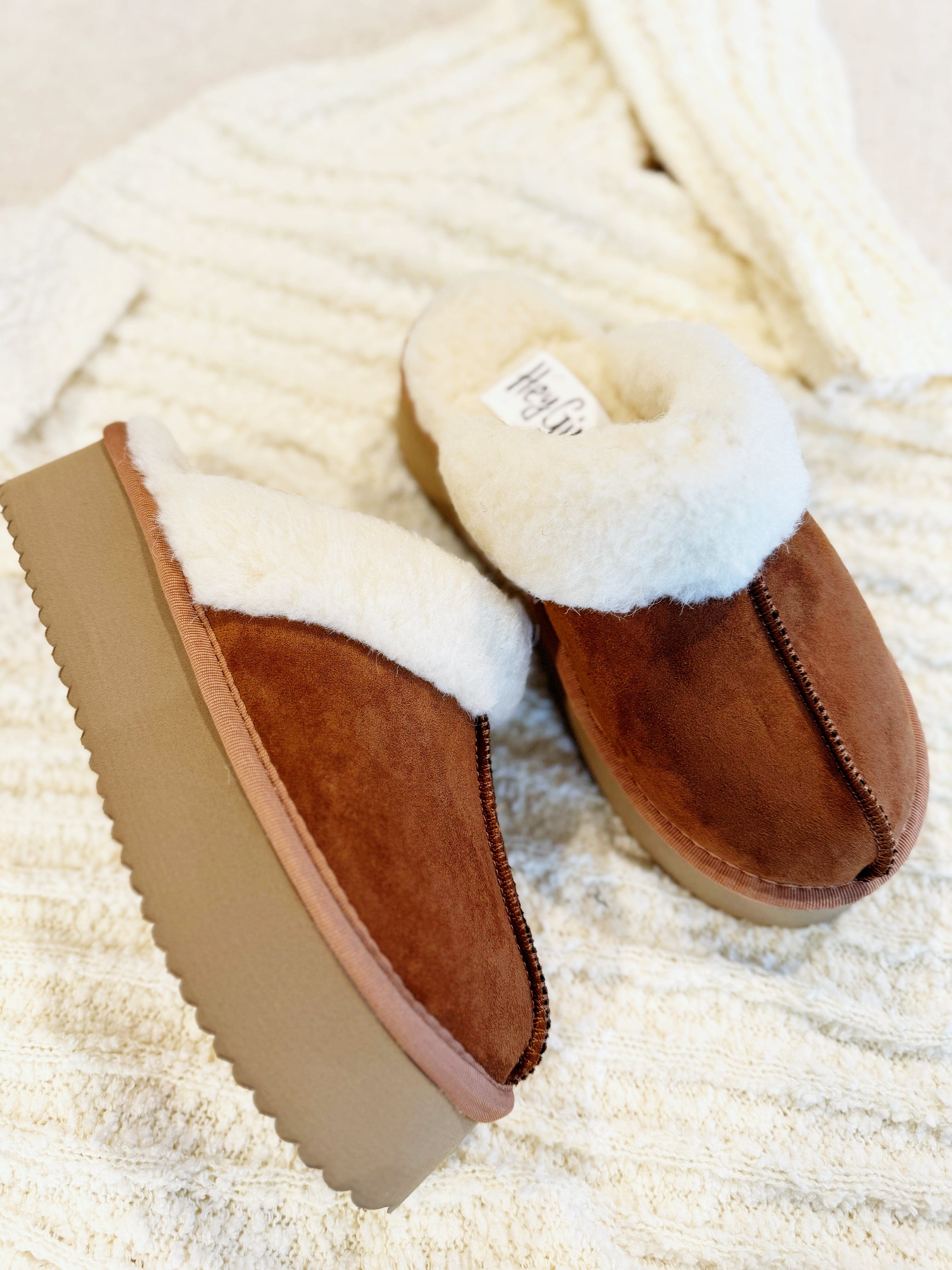 CORKY'S Cuddle Up Slippers In Tobacco Faux Suede - Infinity Raine