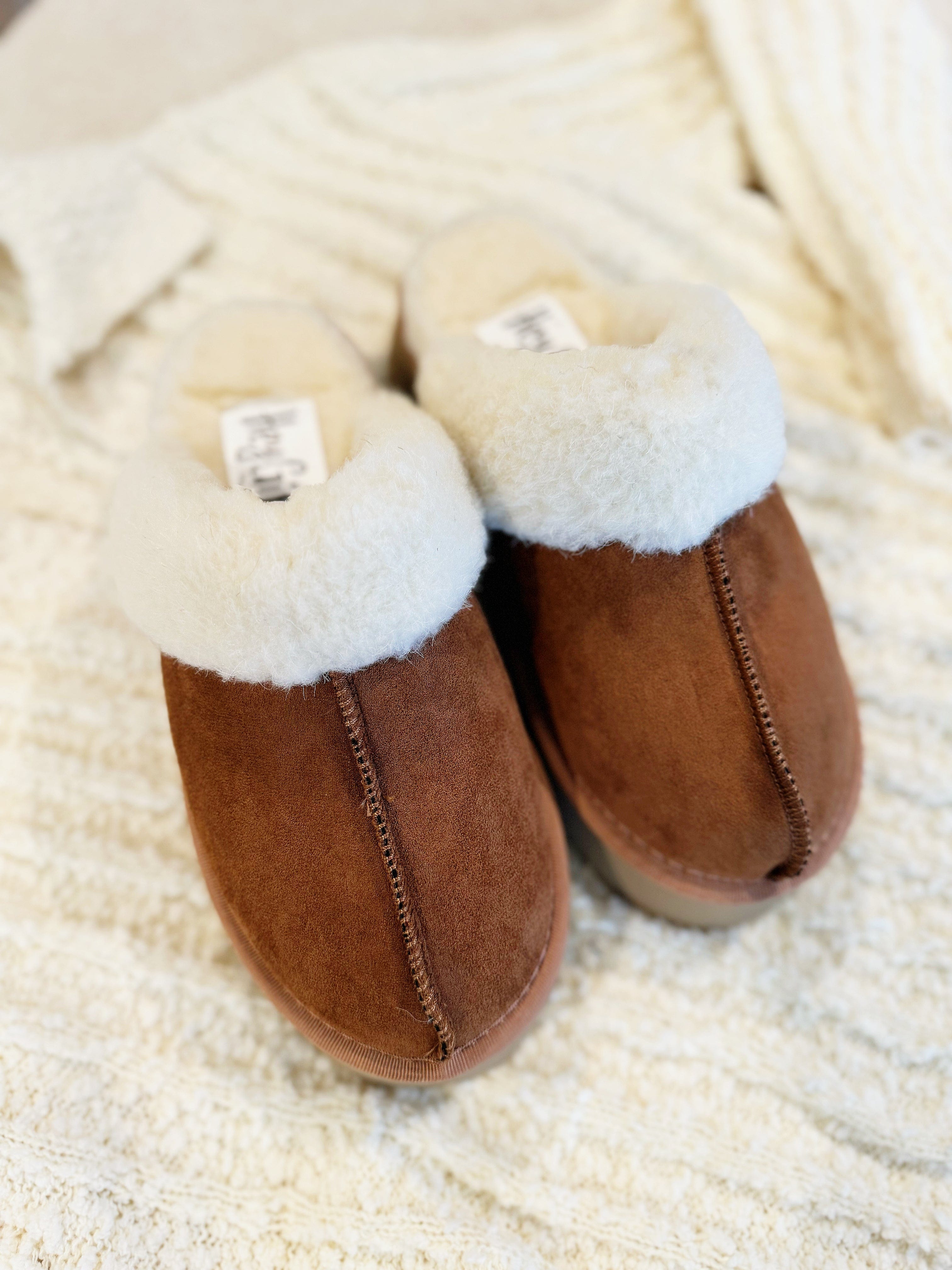 CORKY'S Cuddle Up Slippers In Tobacco Faux Suede - Infinity Raine