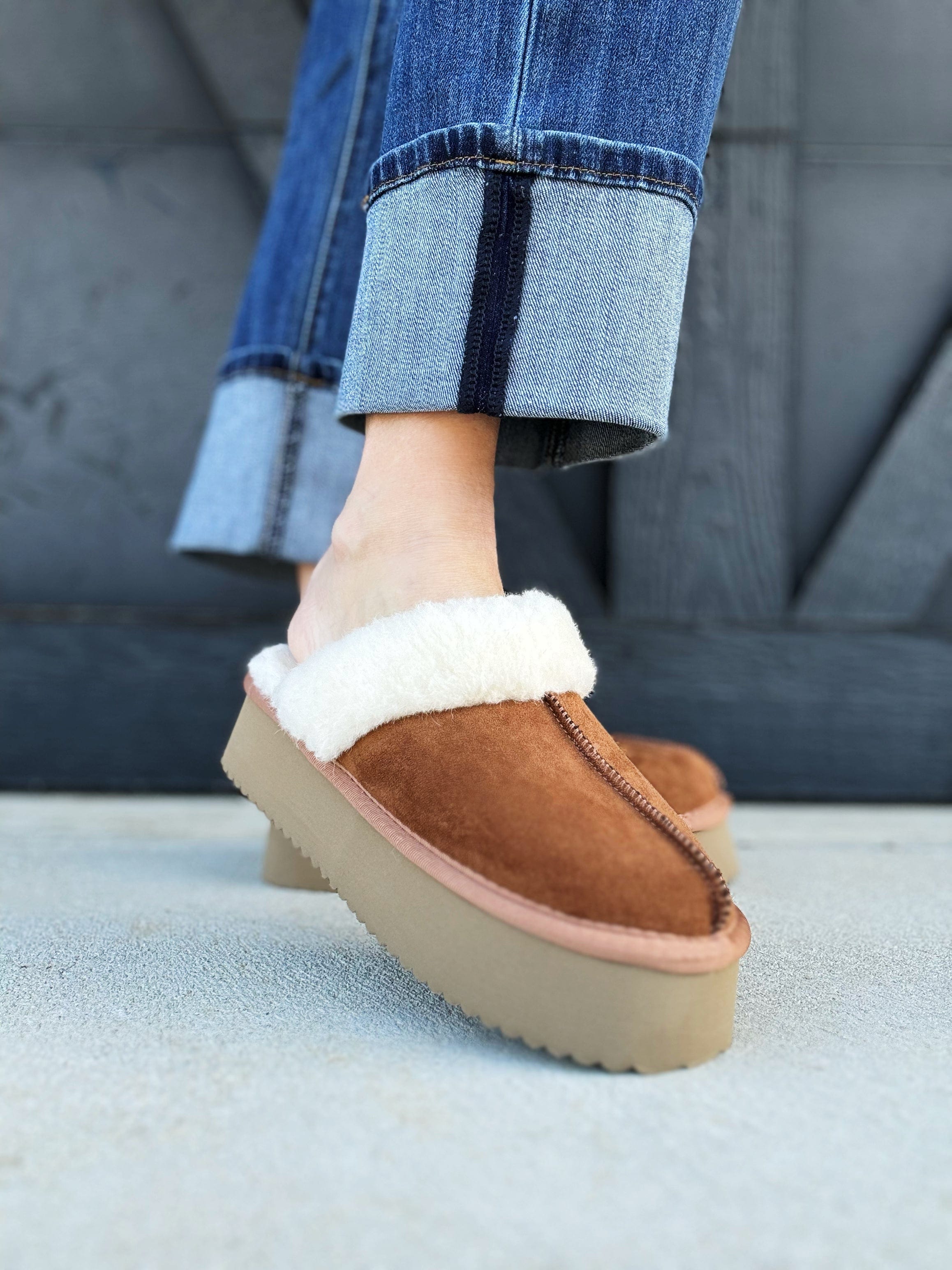 CORKY'S Cuddle Up Slippers In Tobacco Faux Suede - Infinity Raine