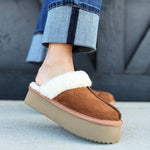 CORKY'S Cuddle Up Slippers In Tobacco Faux Suede - Infinity Raine