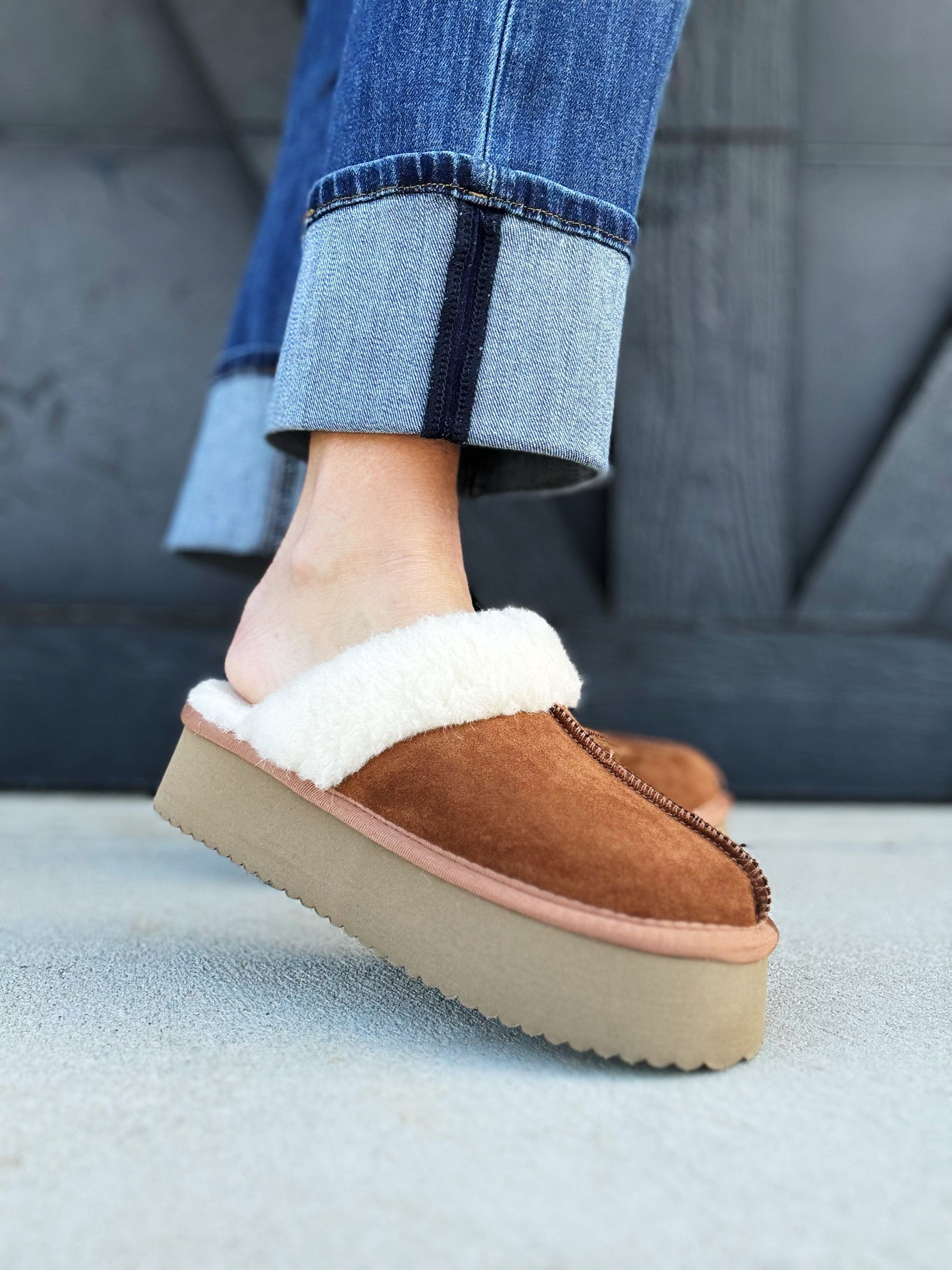 CORKY'S Cuddle Up Slippers In Tobacco Faux Suede - Infinity Raine