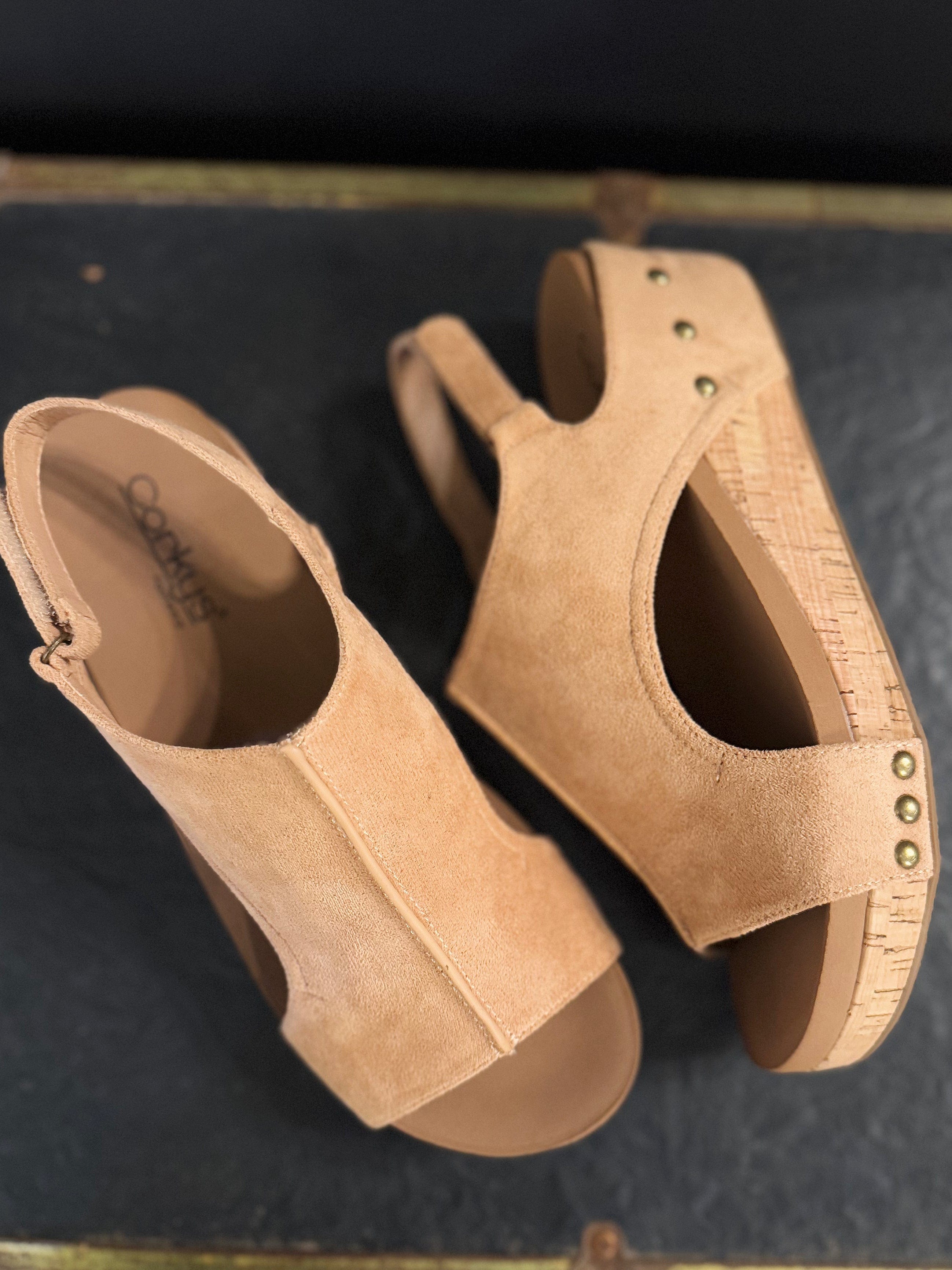 CORKY'S Volta Wedge Sandals In Camel Faux Suede - Infinity Raine
