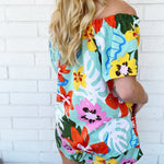 Bahama Mama Tropical Printed Off Shoulder Top-Aqua - Infinity Raine