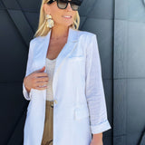 Cotton Slub Full Lined Tailor Jacket In White - Infinity Raine