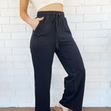 Washed Cotton French Terry Casual Pants-Black - Infinity Raine