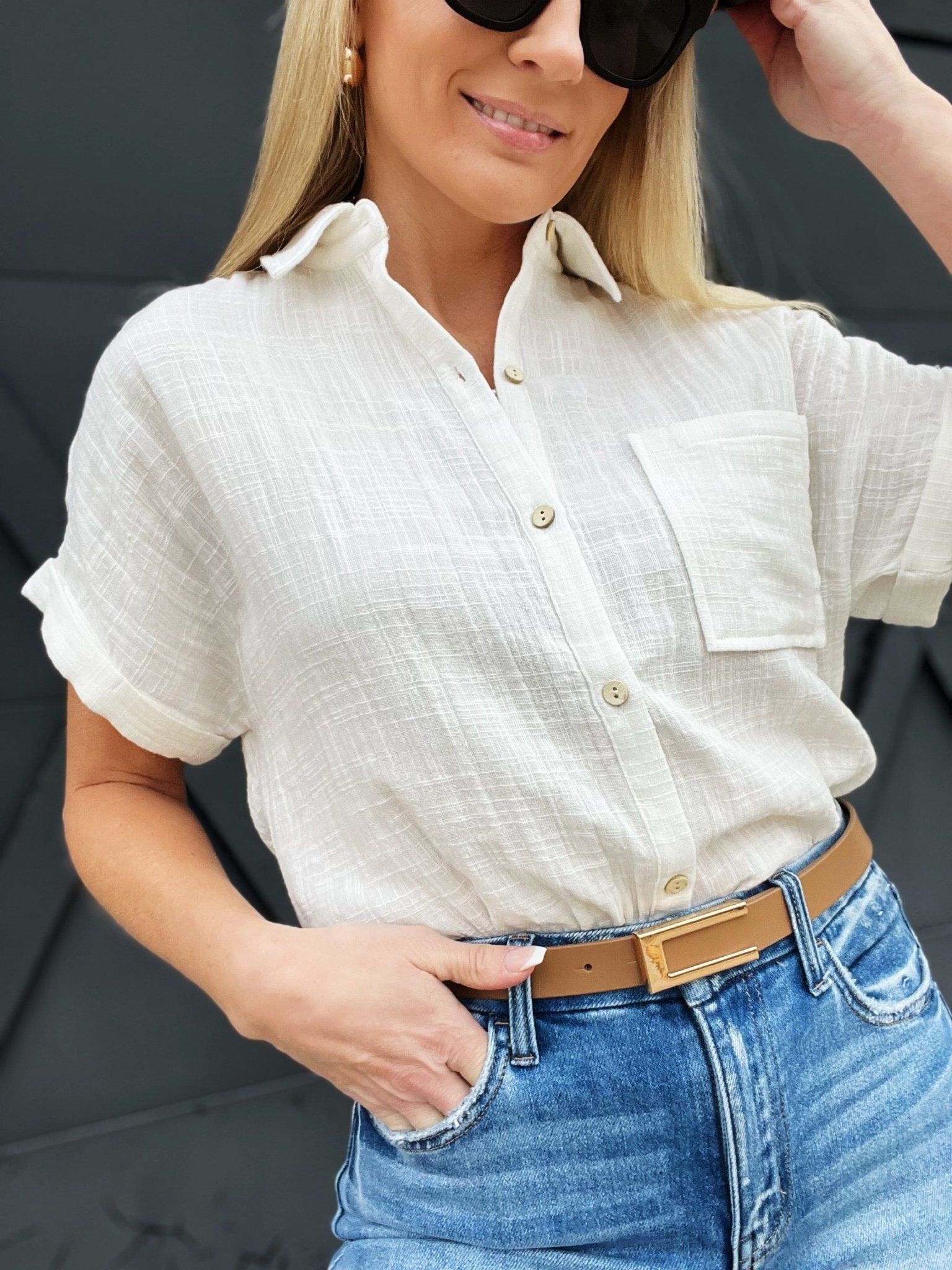 Cotton Gauze Button Down-Off White - Infinity Raine