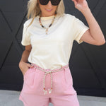 Cotton Shorts with Rope Belts in Pink - Infinity Raine