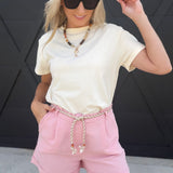Cotton Shorts with Rope Belts in Pink - Infinity Raine